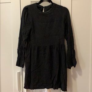 Grey winter dress with leather neck detail